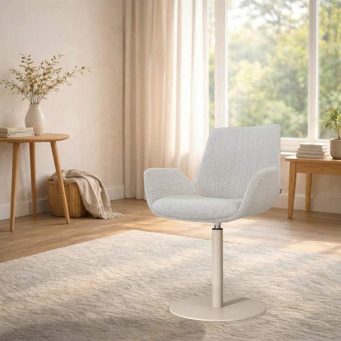 Niva-Eef draaibare tulp eetkamerstoel beige gemêleerd - beige onderstel - japandi - stoffen - armleuning