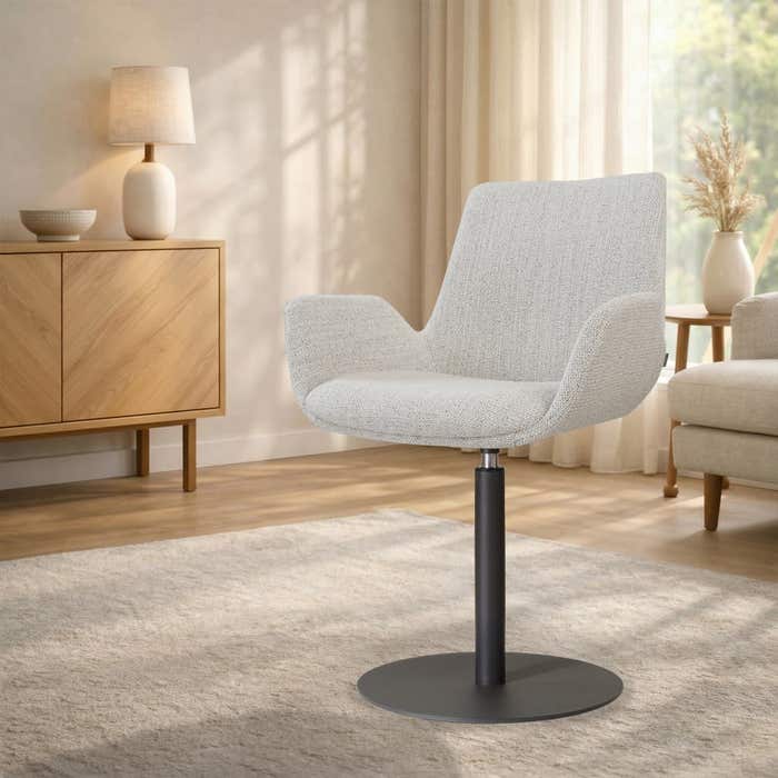 Niva-Eef draaibare tulp eetkamerstoel beige gemêleerd - mat zwart onderstel - stoffen - comfortabel - scandinavisch