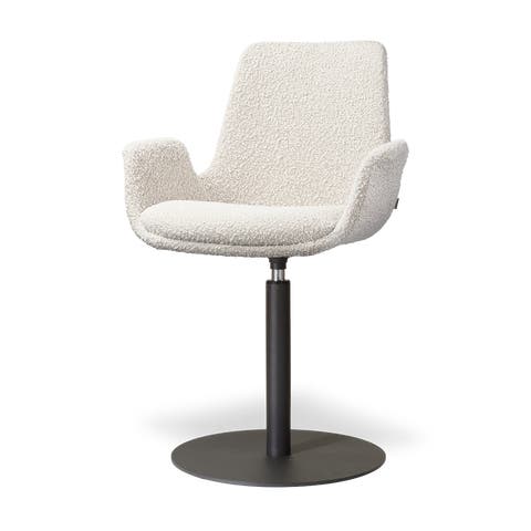 Niva-Eef draaibare tulp eetkamerstoel bouclé beige - mat zwart onderstel