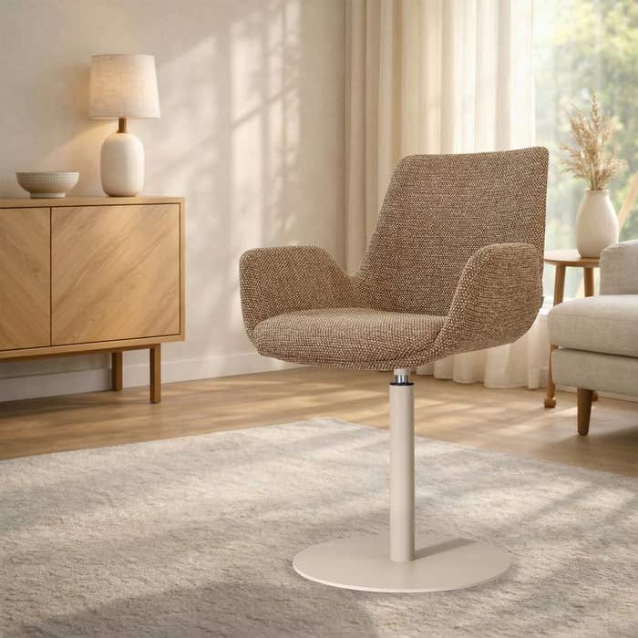 Niva-Eef draaibare tulp eetkamerstoel bruin blend - beige onderstel - japandi - armleuning - comfortabel