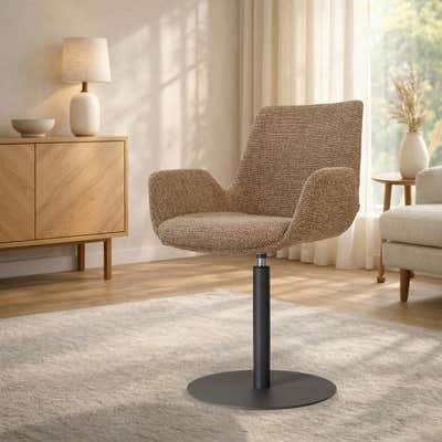 Niva-Eef draaibare tulp eetkamerstoel bruin blend - mat zwart onderstel