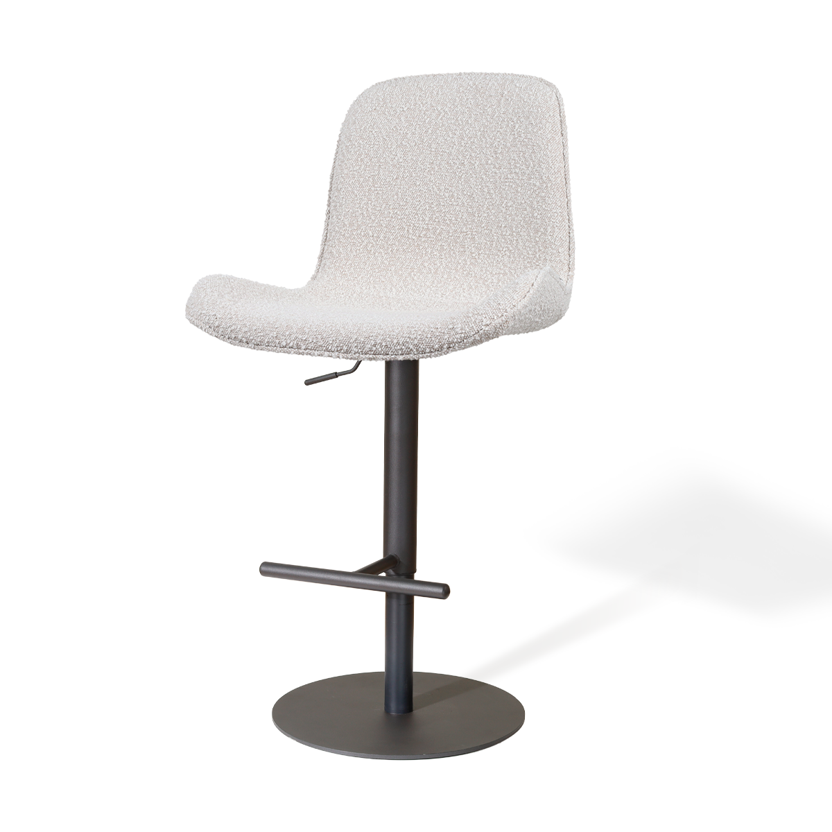 Niva-Fé draaibare tulp barkruk bouclé beige - verstelbaar - mat zwart onderstel