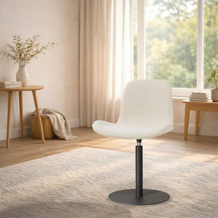 Niva-Fé draaibare tulp eetkamerstoel cottonbeige - mat zwart onderstel - japandi - comfortabel - stoffen