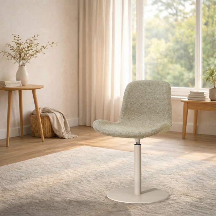 Niva-Fé draaibare tulp eetkamerstoel taupe melange - beige onderstel - japandi - comfortabel - stoffen
