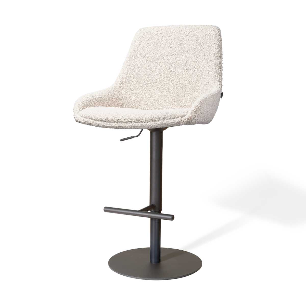 Niva-Isa draaibare tulp barkruk bouclé beige - verstelbaar - mat zwart onderstel