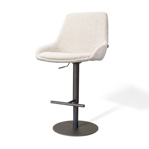 Niva-Isa draaibare tulp barkruk bouclé beige - verstelbaar - mat zwart onderstel