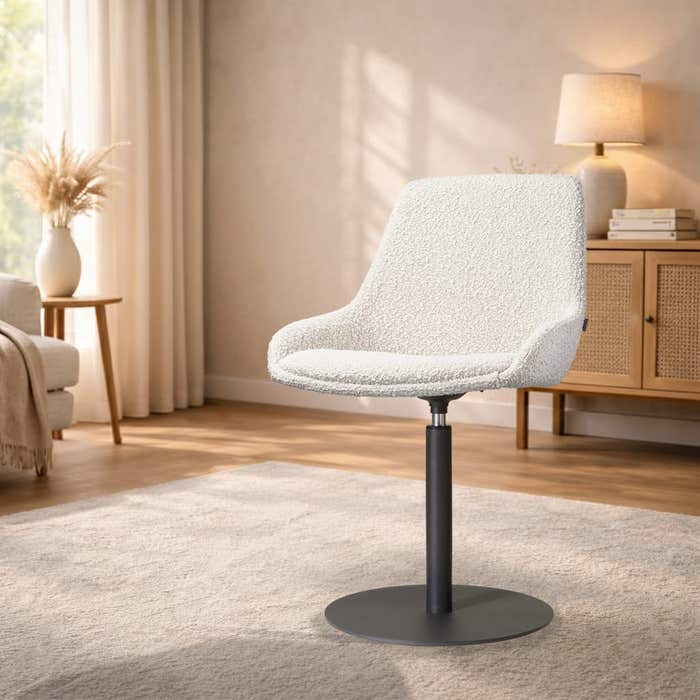 Niva-Isa draaibare tulp eetkamerstoel bouclé beige - mat zwart onderstel - comfortabel - stoffen - japandi