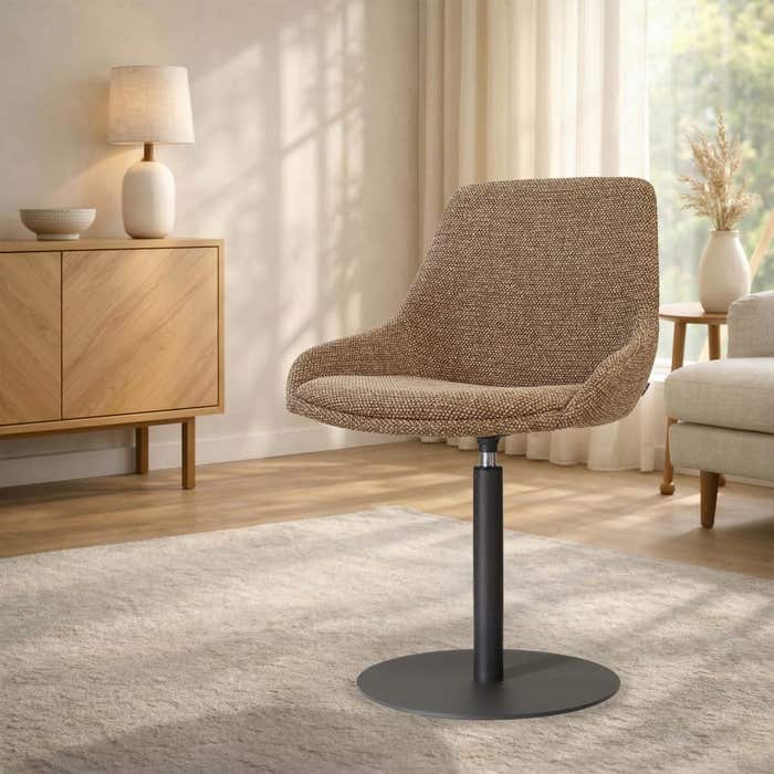 Niva-Isa draaibare tulp eetkamerstoel bruin blend - mat zwart onderstel - stoffen - scandinavisch - comfortabel