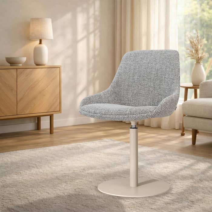 Niva-Isa draaibare tulp eetkamerstoel grijs blend - beige onderstel - japandi - comfortabel - stoffen