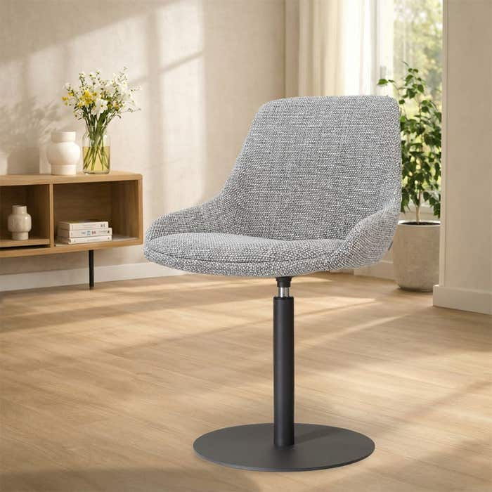 Niva-Isa draaibare tulp eetkamerstoel grijs blend - mat zwart onderstel - japandi - comfortabel - stoffen