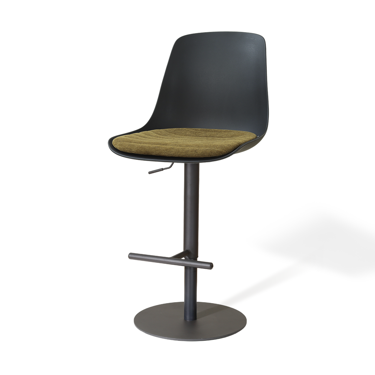 Niva-Liv draaibare tulp barkruk zwart met mosgroen zitkussen - verstelbaar - mat zwart onderstel