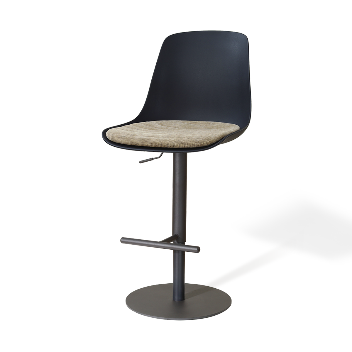 Niva-Liv draaibare tulp barkruk zwart met nougatbruin zitkussen - verstelbaar - mat zwart onderstel