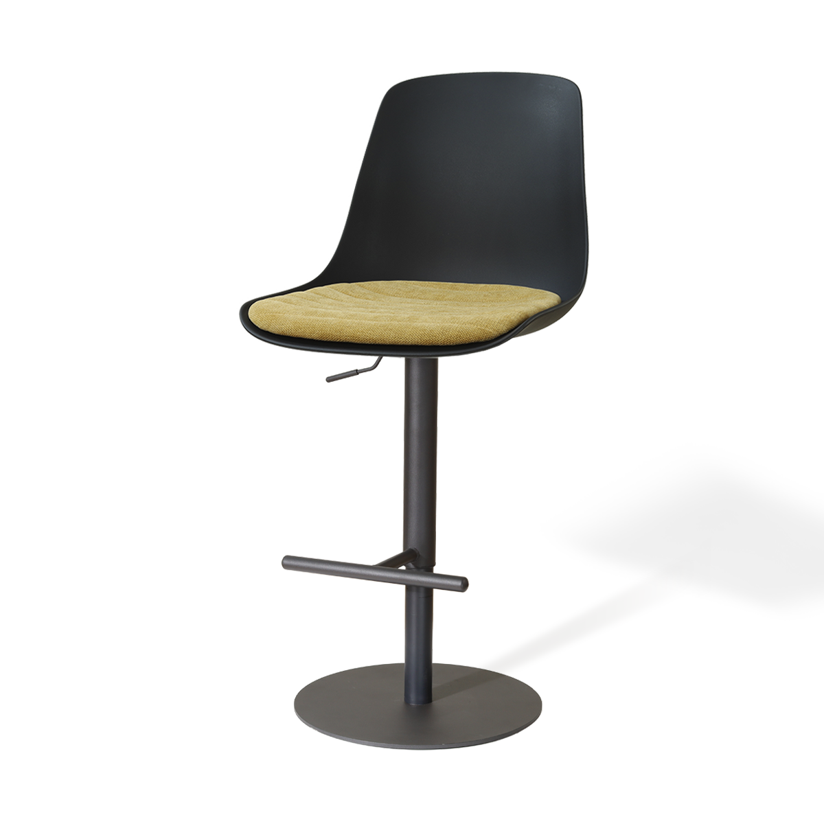 Niva-Liv draaibare tulp barkruk zwart met warm oker zitkussen - verstelbaar - mat zwart onderstel