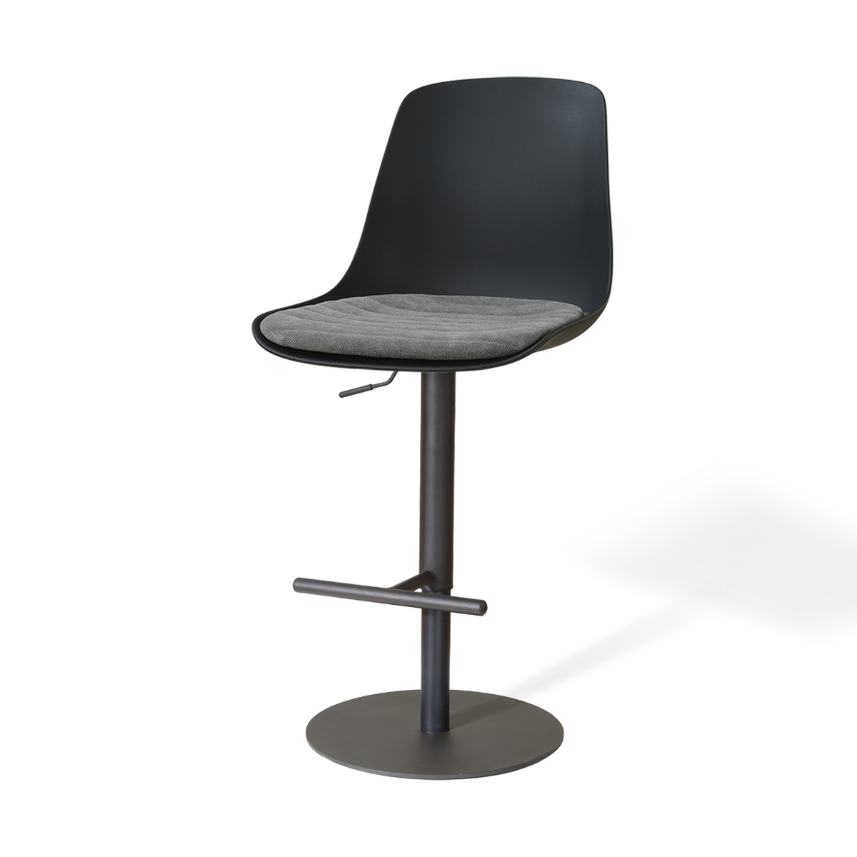 Niva-Liv draaibare tulp barkruk zwart met zeegrijs zitkussen - verstelbaar - mat zwart onderstel