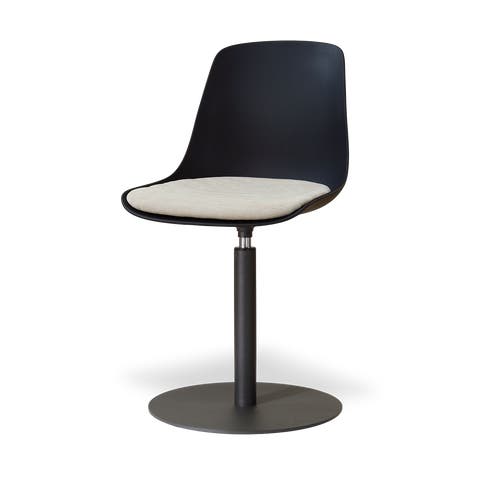 Niva-Liv draaibare tulp eetkamerstoel zwart met naturelbeige zitkussen - mat zwart onderstel