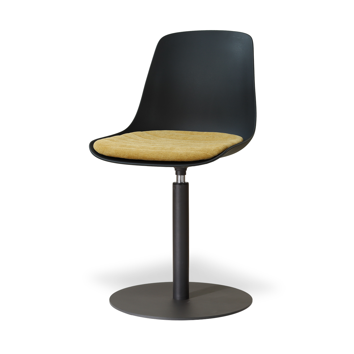 Niva-Liv draaibare tulp eetkamerstoel zwart met warm oker zitkussen - mat zwart onderstel