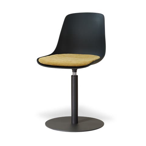 Niva-Liv draaibare tulp eetkamerstoel zwart met warm oker zitkussen - mat zwart onderstel