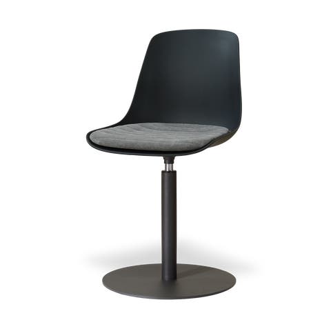 Niva-Liv draaibare tulp eetkamerstoel zwart met zeegrijs zitkussen - mat zwart onderstel