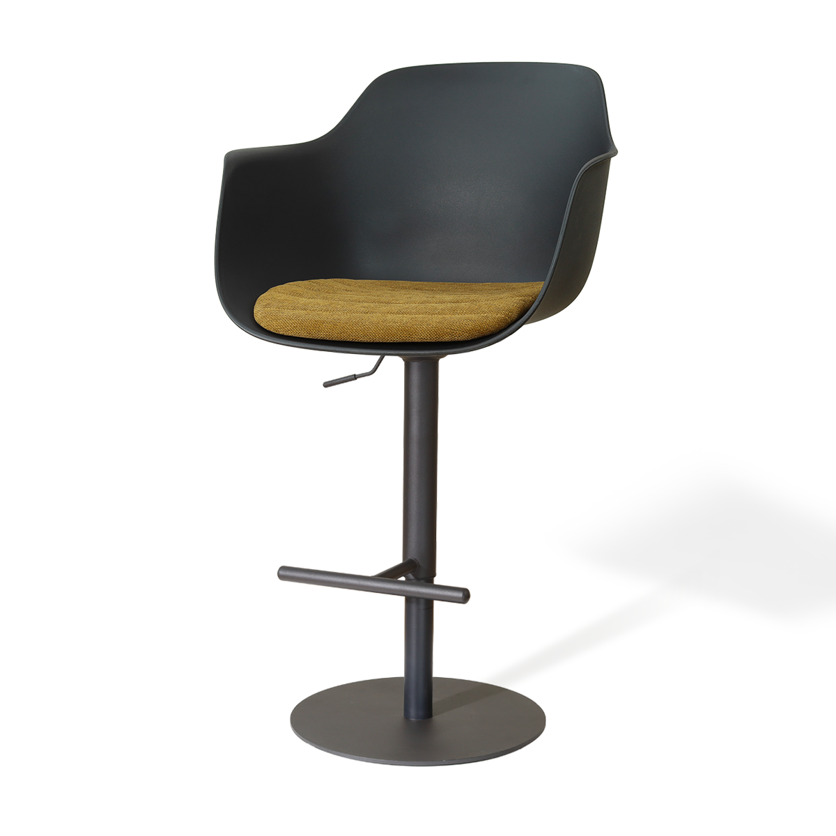 Niva-Liz draaibare tulp barkruk zwart met mosgroen zitkussen - verstelbaar - mat zwart onderstel