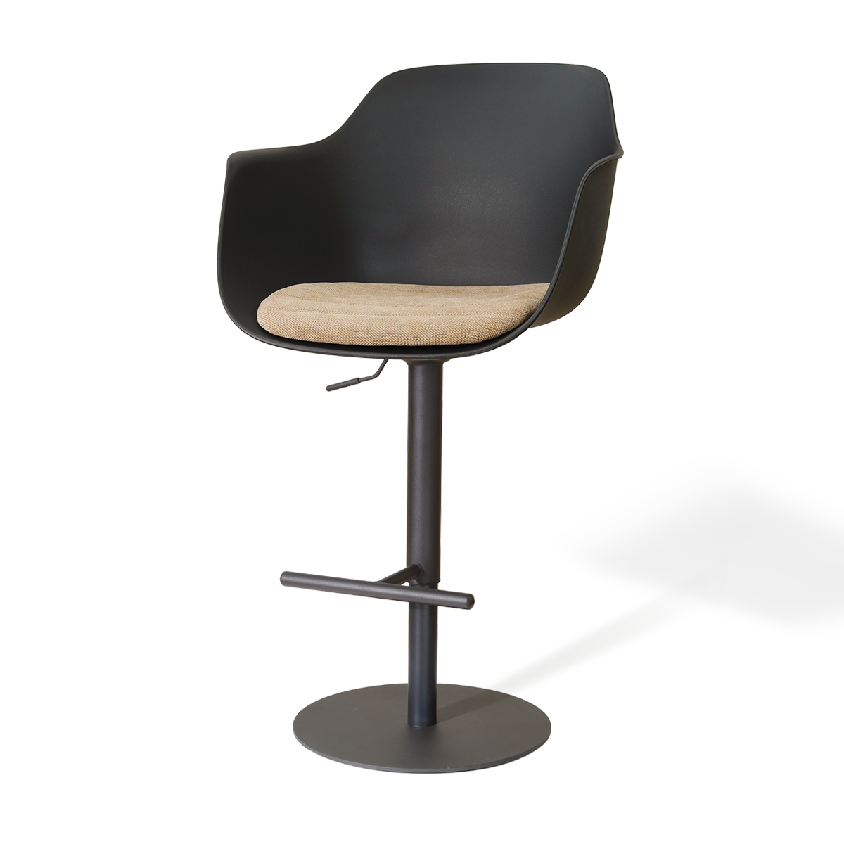 Niva-Liz draaibare tulp barkruk zwart met nougatbruin zitkussen - verstelbaar - mat zwart onderstel