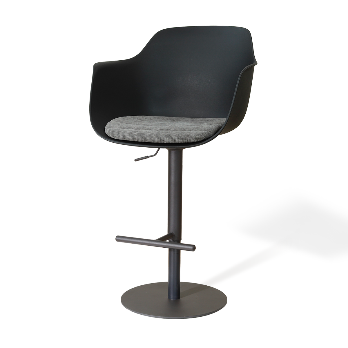 Niva-Liz draaibare tulp barkruk zwart met zeegrijs zitkussen - verstelbaar - mat zwart onderstel