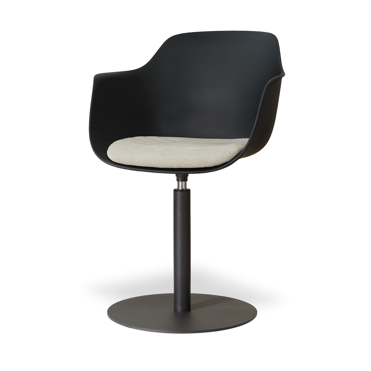 Niva-Liz draaibare tulp eetkamerstoel zwart met naturelbeige zitkussen - mat zwart onderstel