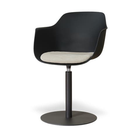Niva-Liz draaibare tulp eetkamerstoel zwart met naturelbeige zitkussen - mat zwart onderstel