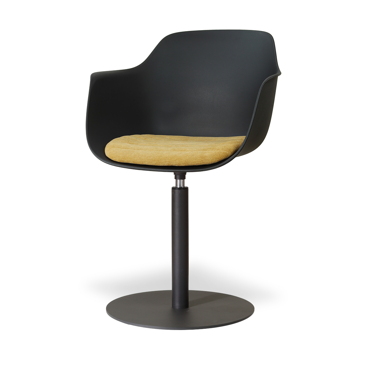 Niva-Liz draaibare tulp eetkamerstoel zwart met warm oker zitkussen - mat zwart onderstel