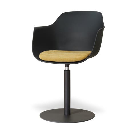 Niva-Liz draaibare tulp eetkamerstoel zwart met warm oker zitkussen - mat zwart onderstel