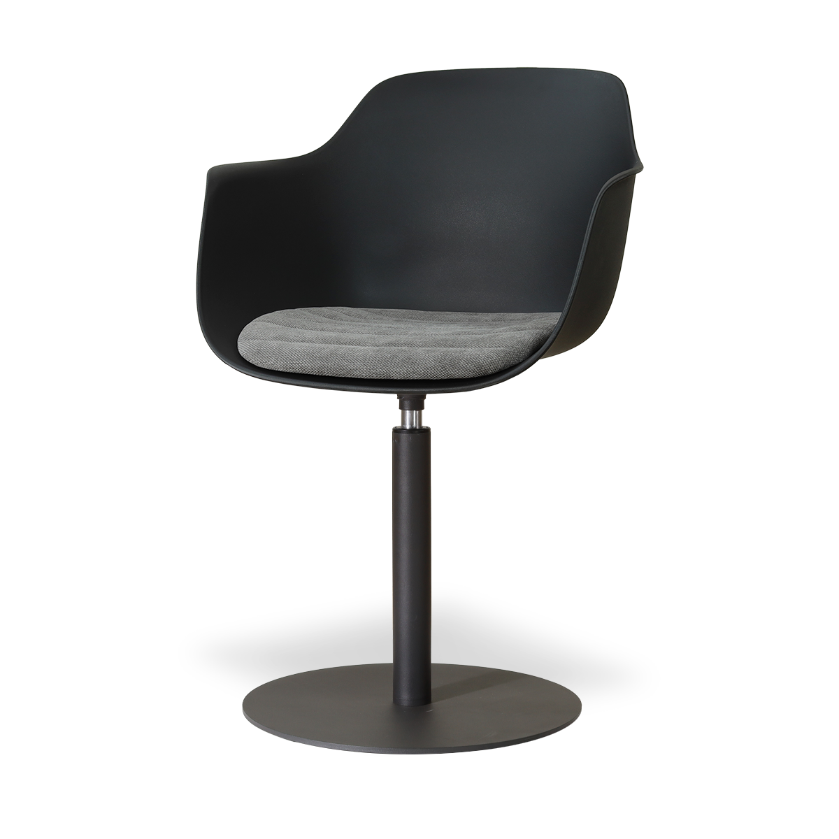 Niva-Liz draaibare tulp eetkamerstoel zwart met zeegrijs zitkussen - mat zwart onderstel