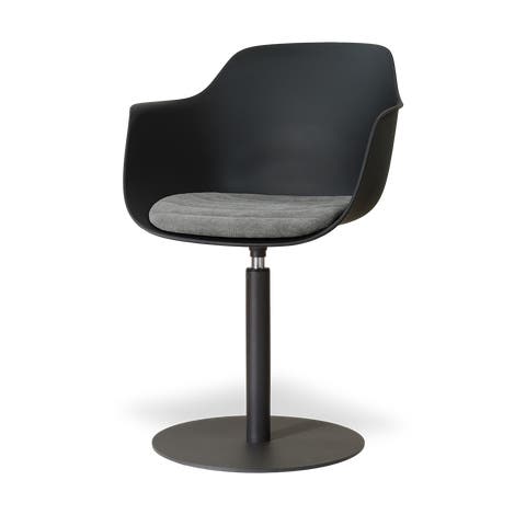 Niva-Liz draaibare tulp eetkamerstoel zwart met zeegrijs zitkussen - mat zwart onderstel