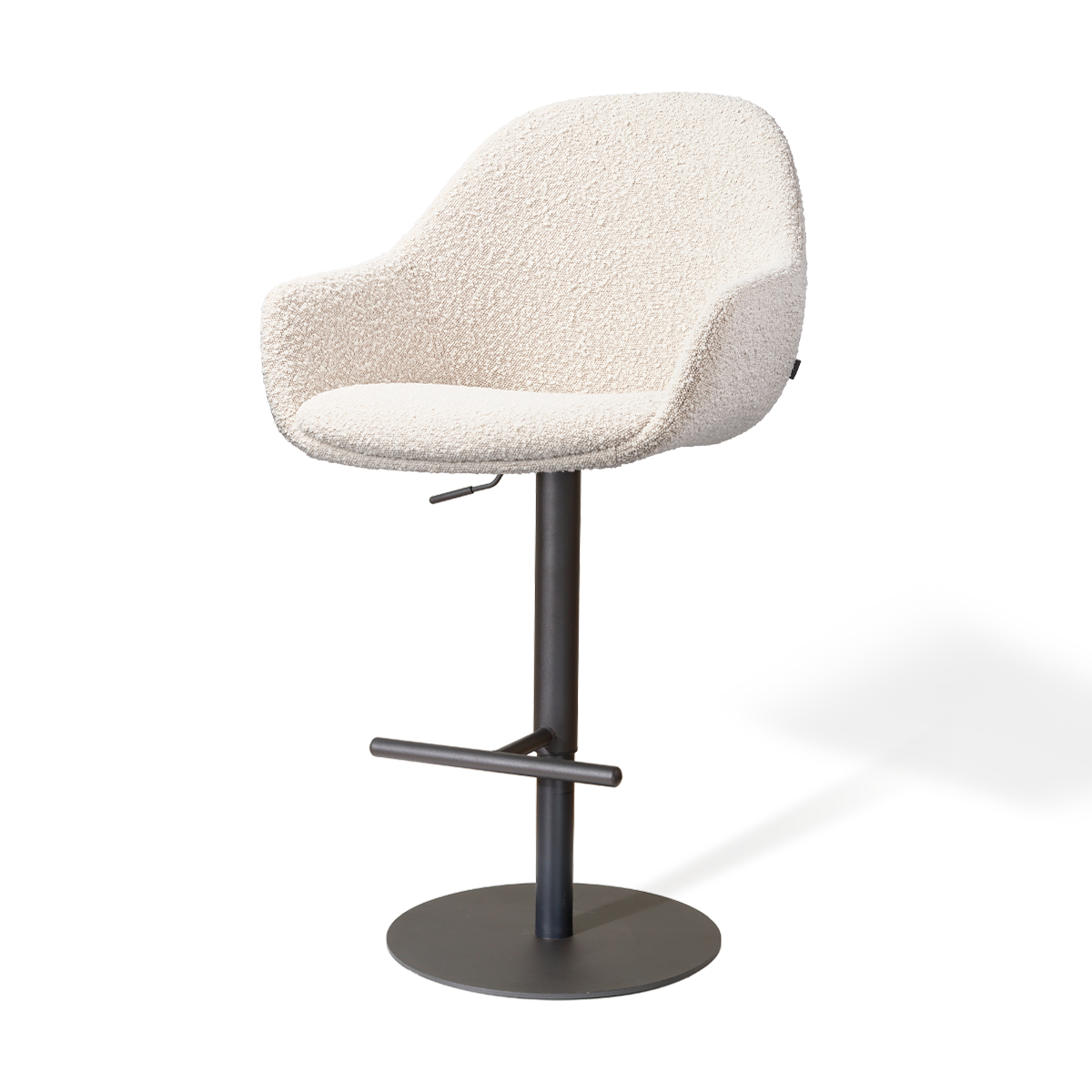 Niva-Mae draaibare tulp barkruk bouclé beige - verstelbaar - mat zwart onderstel