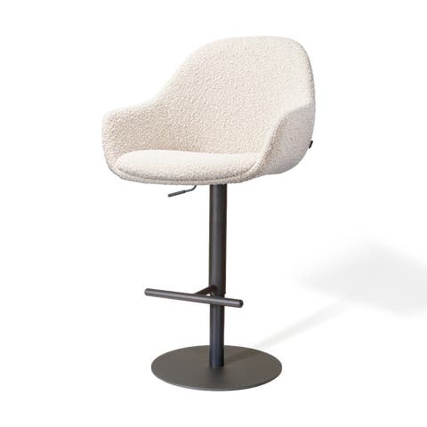 Niva-Mae draaibare tulp barkruk bouclé beige - verstelbaar - mat zwart onderstel