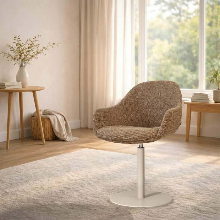 Niva-Mae draaibare tulp eetkamerstoel bruin blend - beige onderstel - armstoel - scandinavisch - comfortabel