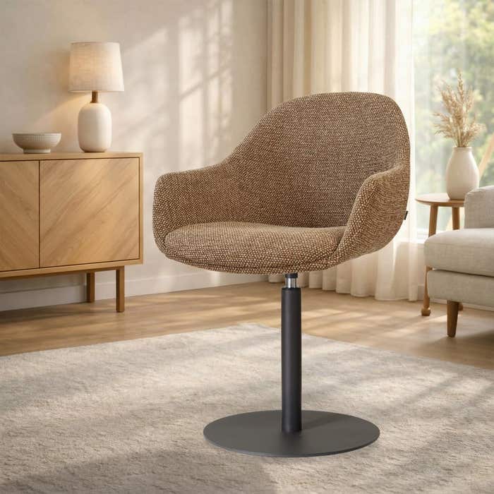 Niva-Mae draaibare tulp eetkamerstoel bruin blend - mat zwart onderstel - stoffen - scandinavisch - comfortabel