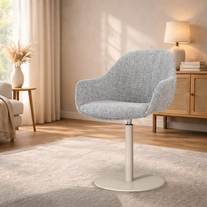 Niva-Mae draaibare tulp eetkamerstoel grijs blend - beige onderstel - armstoel - japandi - comfortabel