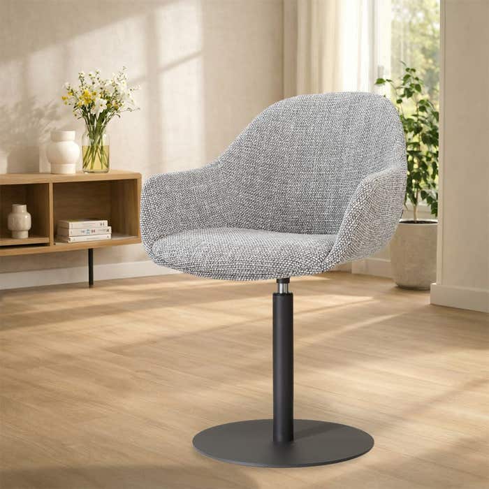 Niva-Mae draaibare tulp eetkamerstoel grijs blend - mat zwart onderstel - elegant - scandinavisch - stoffen