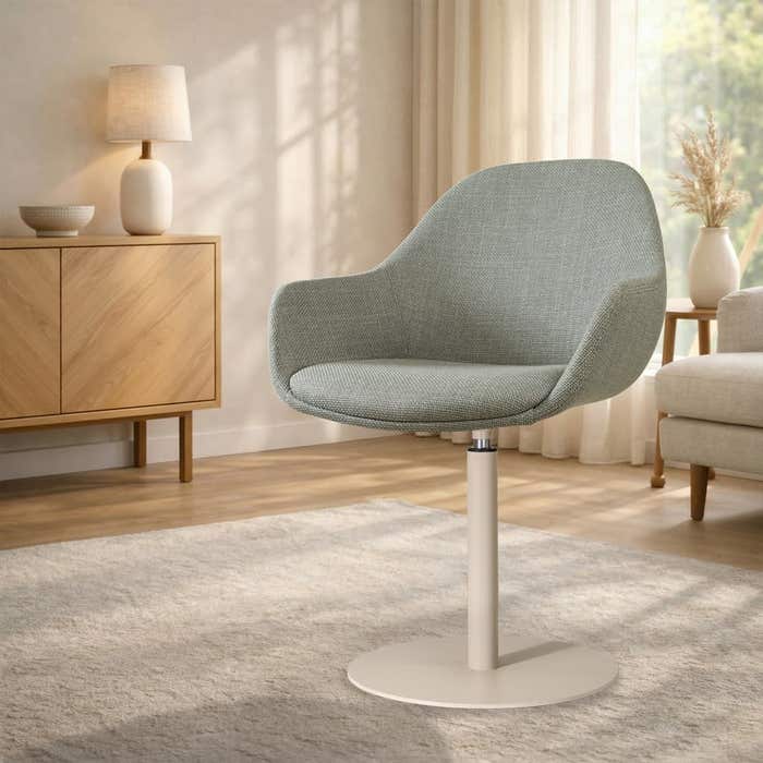 Niva-Mae draaibare tulp eetkamerstoel saliegroen - beige onderstel - comfortabel - stoffen - modern