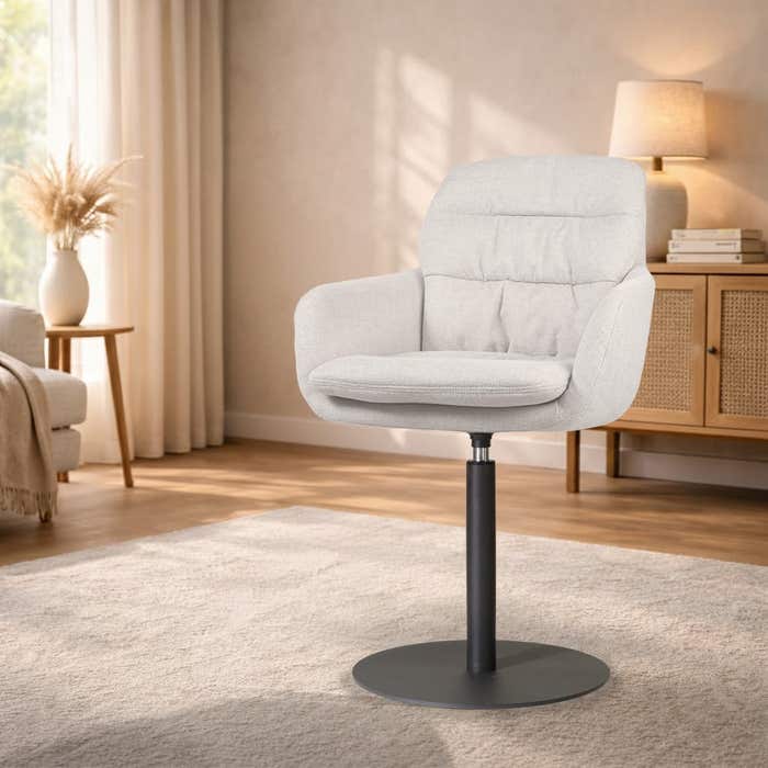 Niva-Mia draaibare tulp eetkamerstoel beige - mat zwart onderstel - comfortabel - stoffen - japandi - armstoel