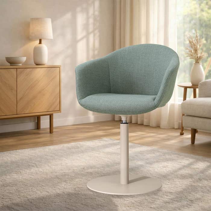Niva-Otis draaibare tulp eetkamerstoel saliegroen - beige onderstel - modern - stoffen - comfortabel