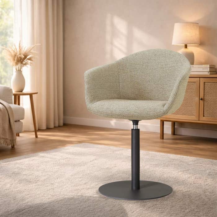 Niva-Otis draaibare tulp eetkamerstoel taupe melange - mat zwart onderstel - modern - armleuning - comfortabel