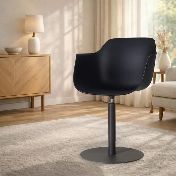 Niva-Puk draaibare tulp eetkamerstoel zwart - mat zwart onderstel - modern - kunststof - comfortabel - armstoel