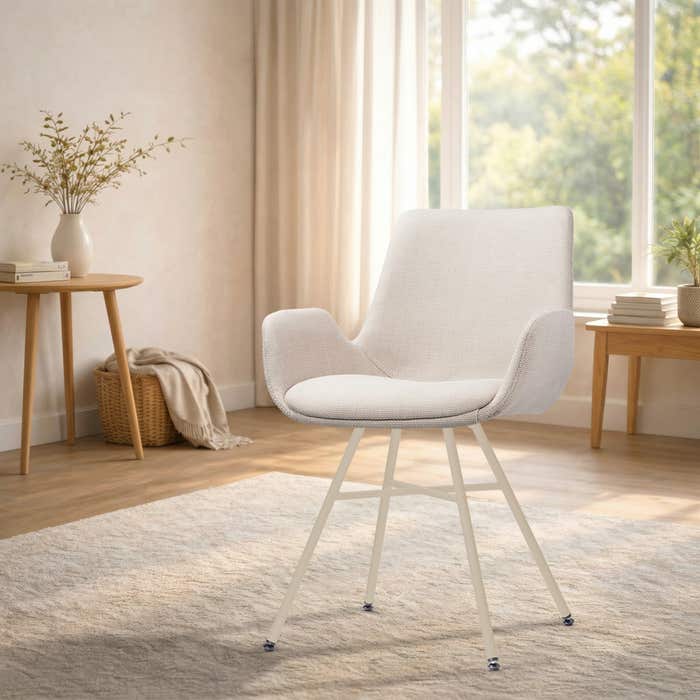 Noa-Eef eetkamerstoel beige - beige onderstel - comfortabel - armleuning - modern - kunststof