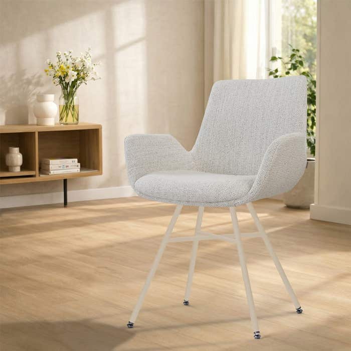 Noa-Eef eetkamerstoel beige gemêleerd - beige onderstel - modern - kunststof - comfortabel - armstoel