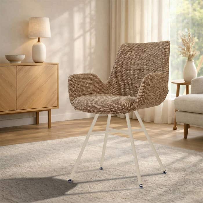 Noa-Eef eetkamerstoel bruin blend - beige onderstel - armleuning - comfortabel - japandi - stoffen