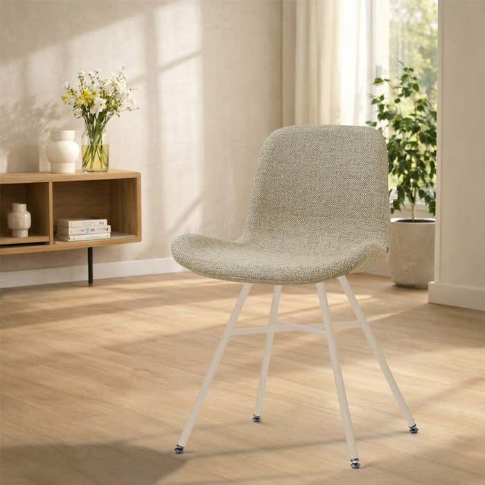 Noa-Fé eetkamerstoel taupe melange - beige onderstel - japandi - comfortabel - stoffen