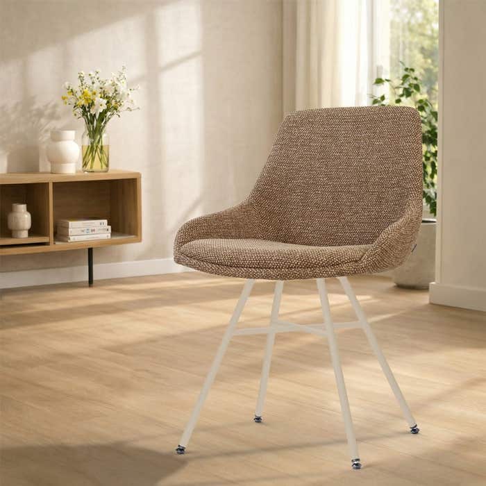 Noa-Isa eetkamerstoel bruin blend - beige onderstel - japandi - comfortabel - stoffen