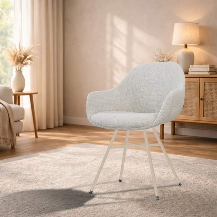 Noa-Mae eetkamerstoel beige gemêleerd - beige onderstel - comfortabel - armleuning - modern - kunststof