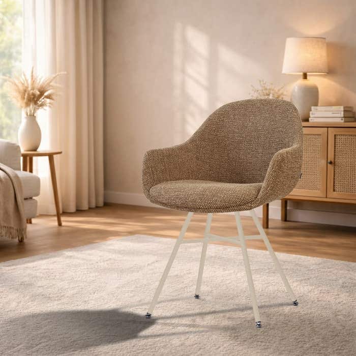 Noa-Mae eetkamerstoel bruin blend - beige onderstel - comfortabel - armleuning - modern - kunststof