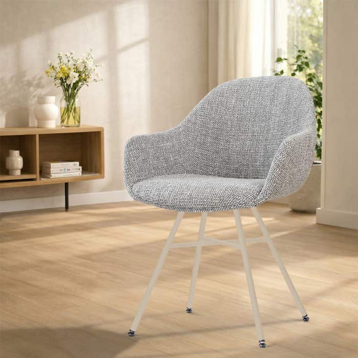 Noa-Mae eetkamerstoel grijs blend - beige onderstel - scandinavisch - stoffen - armleuning - comfortabel